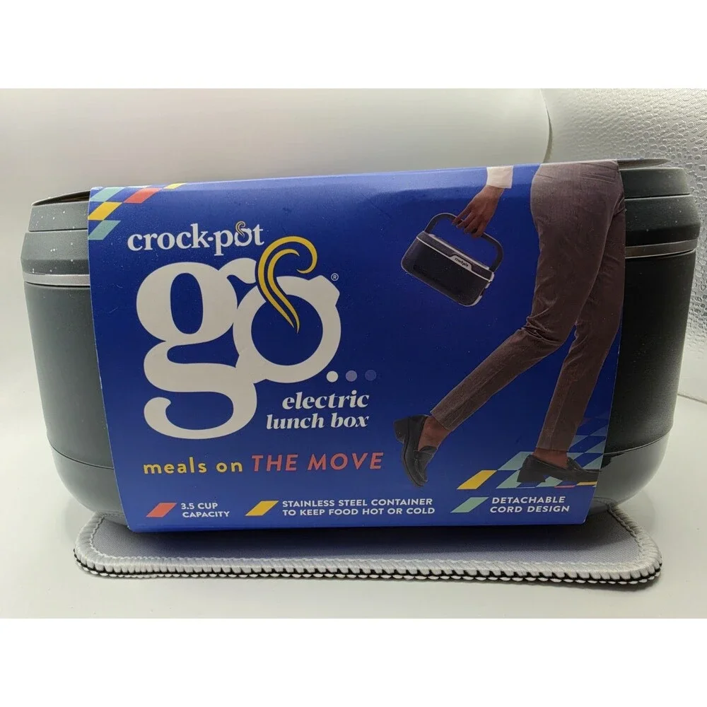 Crock-Pot Go Electric Lunch Box 3.5 Cup Black Stainless Container w/ Handle
